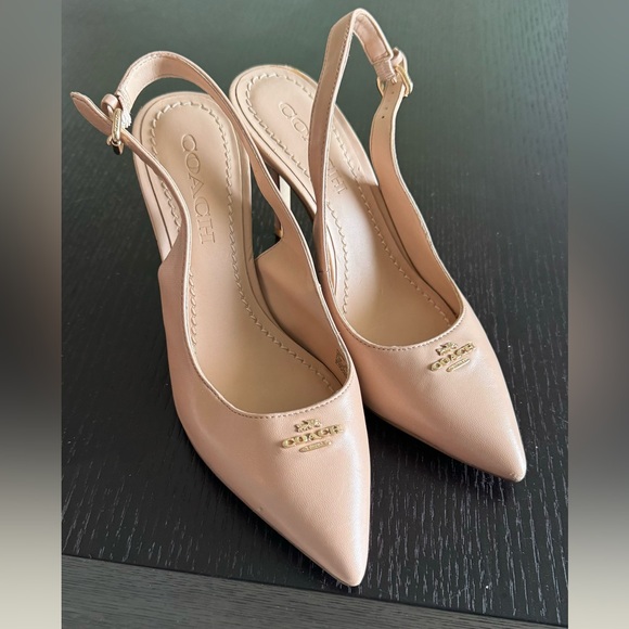 COACH SLINGBACK HEELS 5.5 beige leather classy - Picture 2 of 4